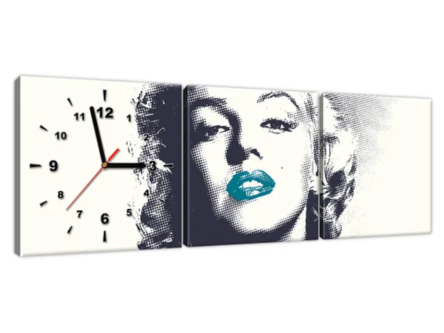 Obraz s hodinami Marilyn Monroe tyrkysovými perami