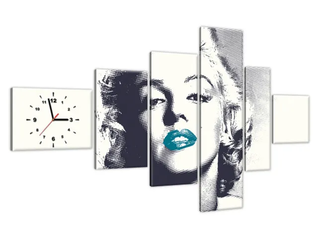 Obraz s hodinami Marilyn Monroe tyrkysovými perami