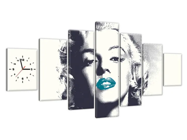 Obraz s hodinami Marilyn Monroe tyrkysovými perami