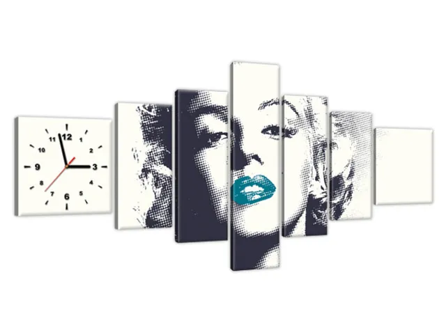 Obraz s hodinami Marilyn Monroe tyrkysovými perami