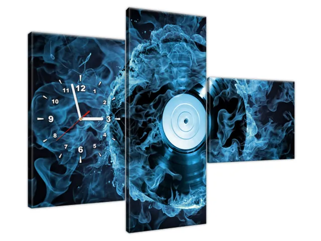 Obraz s hodinami Vinylová platňa v modrej farbe
