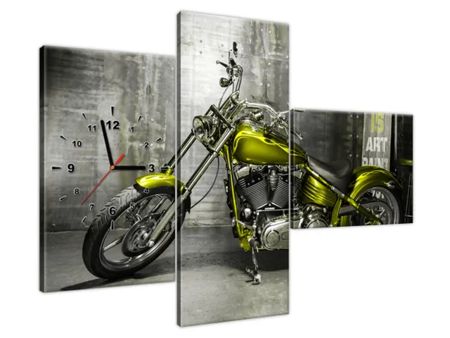 Obraz s hodinami Olivový motocykel