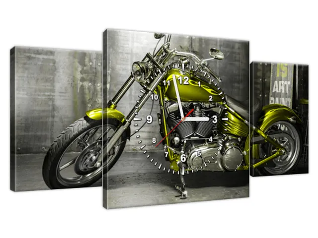 Obraz s hodinami Olivový motocykel