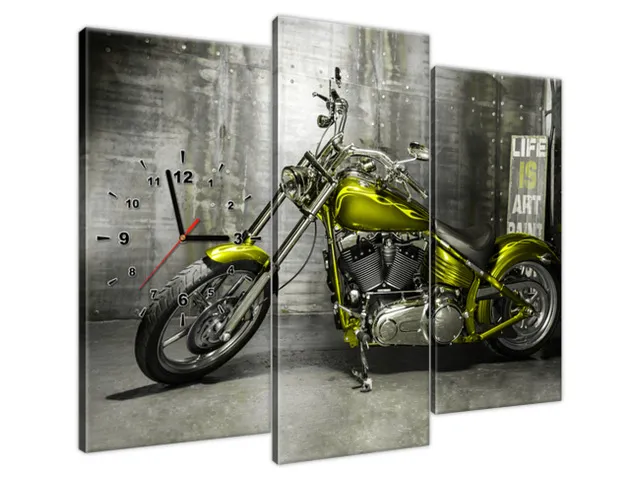 Obraz s hodinami Olivový motocykel