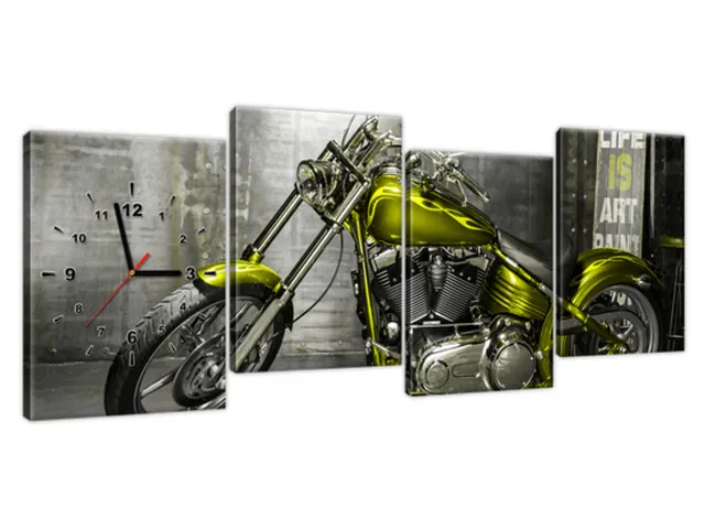 Obraz s hodinami Olivový motocykel