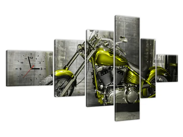Obraz s hodinami Olivový motocykel