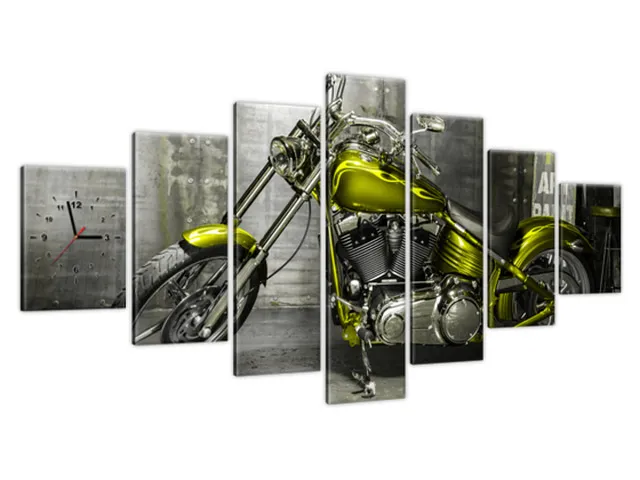 Obraz s hodinami Olivový motocykel