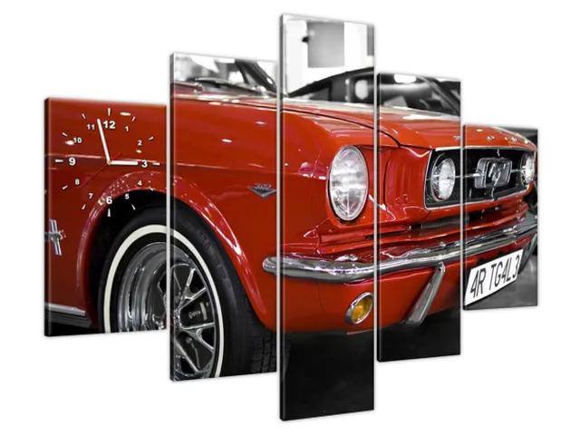Nástenné hodiny na plátne Klasický Mustang