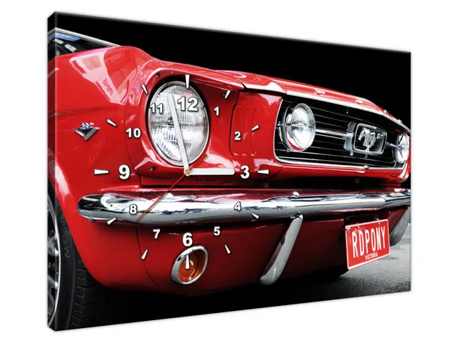 Obraz s hodinami na plátne Red Mustang - Y