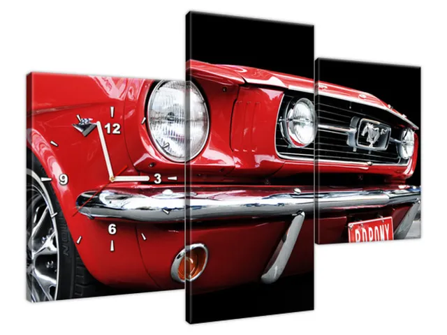 Obraz s hodinami na plátne Red Mustang - Y