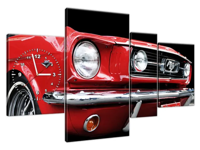 Obraz s hodinami na plátne Red Mustang - Y