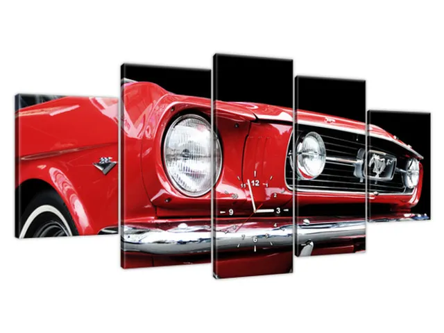 Obraz s hodinami na plátne Red Mustang - Y