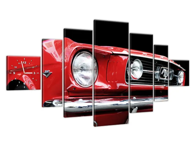 Obraz s hodinami na plátne Red Mustang - Y