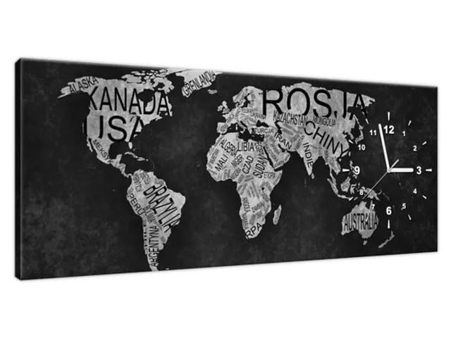Obraz s hodinami na plátne World Map