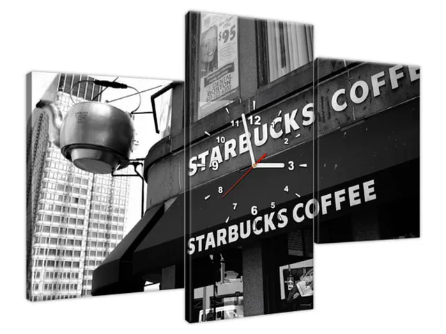 Obraz s hodinami na stenu Starbucks - Mith Huang